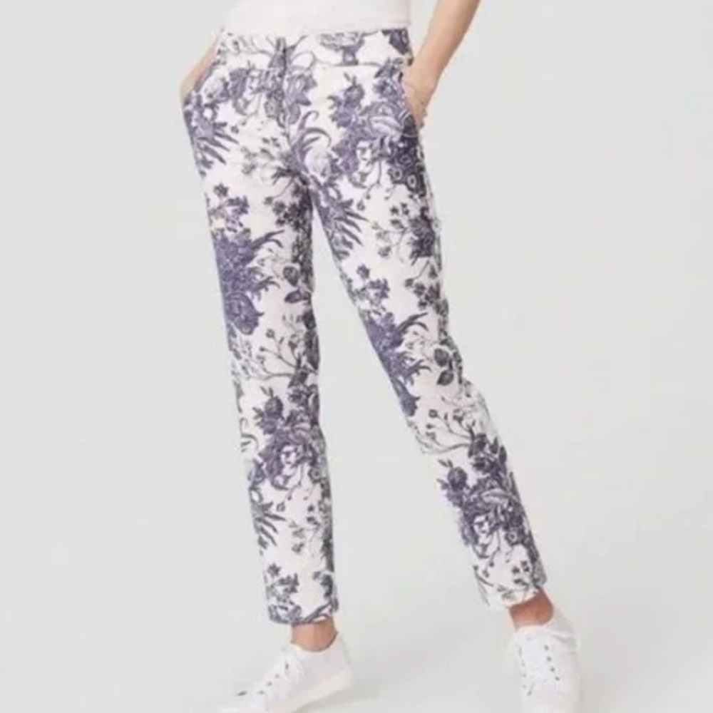 LOFT Blue and White Floral Straight Leg Pants